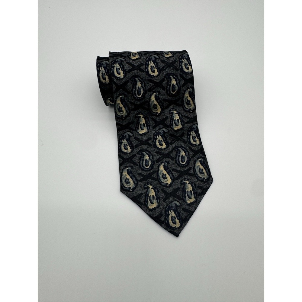 Calvin Klein CK Silk Tie Blue Gray Paisley Pattern Classic Wide Necktie‎
